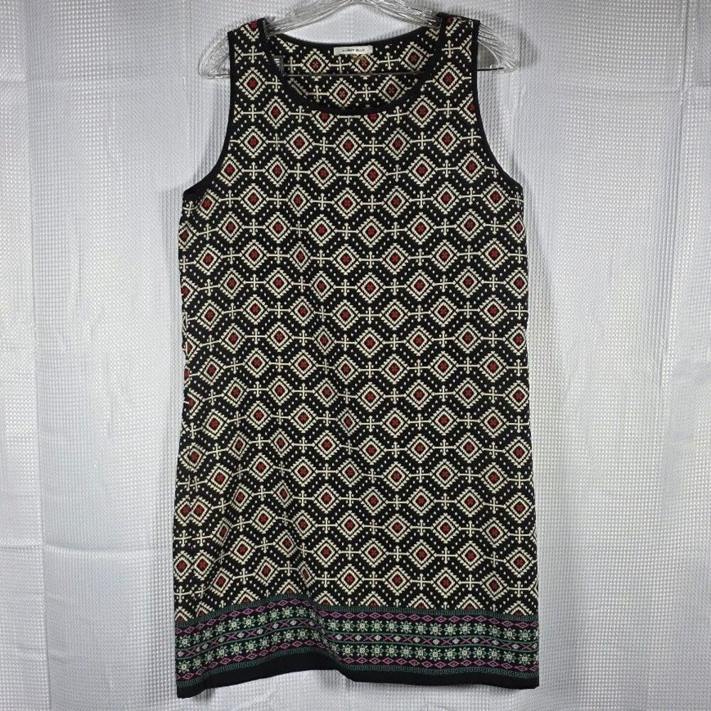 Amber Blue XL Black Ivory Multi Contrast Geometric Print Shift Dress Lightweight